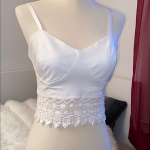 TOBI White lace crop top